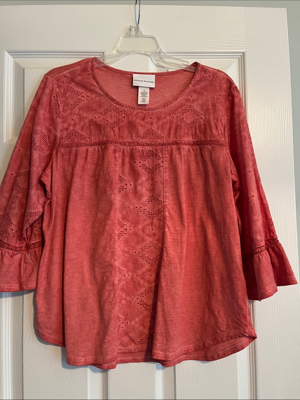 Alfred Dunner Coral Eyelet Bell-Sleeve Top